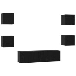 Berkfield Home TV Cabinet Wall-mounted Other with Storage with Door 6 pcs Black oak Medium Engineered wood - thumbnail 2