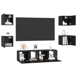 Berkfield Home TV Cabinet Wall-mounted Other with Storage with Door 6 pcs Black oak Medium Engineered wood - thumbnail 3
