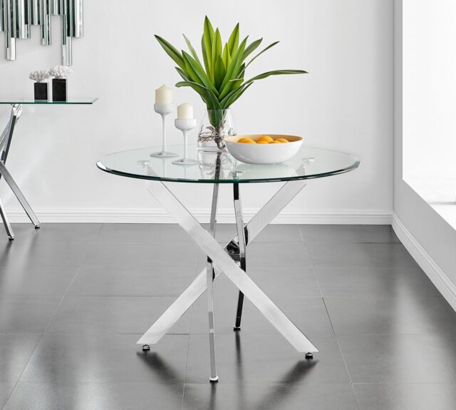 FurnitureboxUK Novara 100cm Round 4-Seater Glass & Metal Starburst Dining Table in Silver - image 1