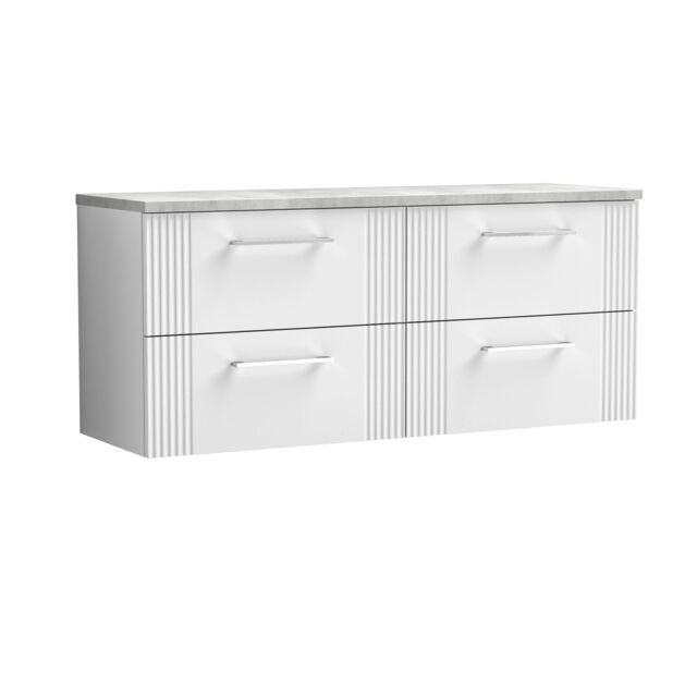 Balterley 4 Drawer Wall Hung Vanity Unit Grey Laminate Worktop, White 1200mm - image 1
