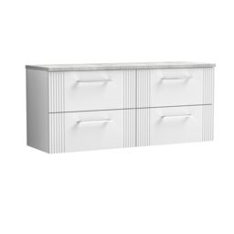 Balterley 4 Drawer Wall Hung Vanity Unit Grey Laminate Worktop, White 1200mm - thumbnail 1