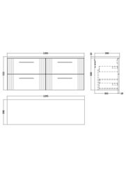 Balterley 4 Drawer Wall Hung Vanity Unit Grey Laminate Worktop, White 1200mm - thumbnail 2