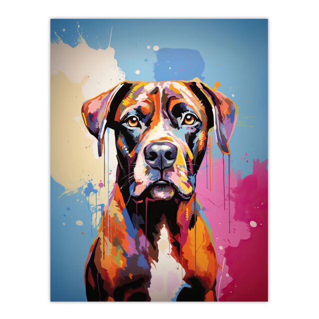 "Artery8 Wall Art Print Brindle Boxer Dog Lover Gift Pet Portrait Blue Pink Orange Artwork Painting Poster - Size: W18"" x H24""" - image 1