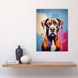 "Artery8 Wall Art Print Brindle Boxer Dog Lover Gift Pet Portrait Blue Pink Orange Artwork Painting Poster - Size: W18"" x H24""" - thumbnail 4