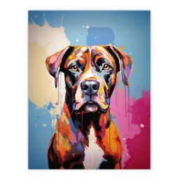 "Artery8 Wall Art Print Brindle Boxer Dog Lover Gift Pet Portrait Blue Pink Orange Artwork Painting Poster - Size: W18"" x H24""" - thumbnail 1