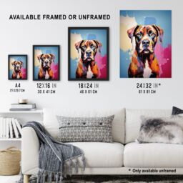 "Artery8 Wall Art Print Brindle Boxer Dog Lover Gift Pet Portrait Blue Pink Orange Artwork Painting Poster - Size: W18"" x H24""" - thumbnail 3