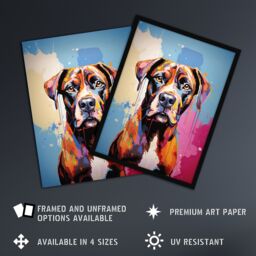 "Artery8 Wall Art Print Brindle Boxer Dog Lover Gift Pet Portrait Blue Pink Orange Artwork Painting Poster - Size: W18"" x H24""" - thumbnail 2