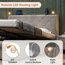 Merax Velvet 4ft6 Double Ottoman Storage Bed with Reading Light in Grey - thumbnail 7