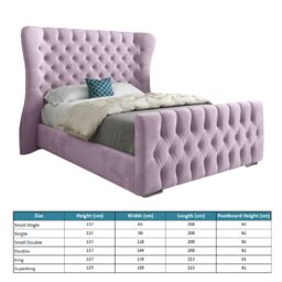 KDMD Lika Wide Curved Winged Upholstered Soft Velvet Designer Bed Frame in Pink - Size: Small Double - thumbnail 5