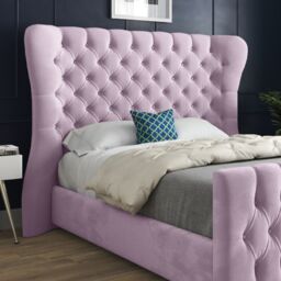 KDMD Lika Wide Curved Winged Upholstered Soft Velvet Designer Bed Frame in Pink - Size: Small Double - thumbnail 3