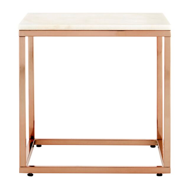 Orsina Square Black Marble End Table, Chrome Metal Base with Reflective Finish, Contemporary Table for Living Room in Gold - image 1