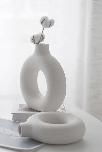 Living and Home Nordic Style Circular Donut With Hollow Design Circular Vase Medium in White - image 1