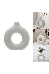 Living and Home Nordic Style Circular Donut With Hollow Design Circular Vase Medium in White - thumbnail 6