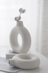 Living and Home Nordic Style Circular Donut With Hollow Design Circular Vase Medium in White