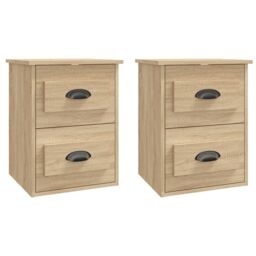 Berkfield Home Wall-mounted Bedside Cabinets 2 pcs Sonoma Oak 41.5x36x53cm in Brown - Size: 41.5x36x53 cm - thumbnail 2