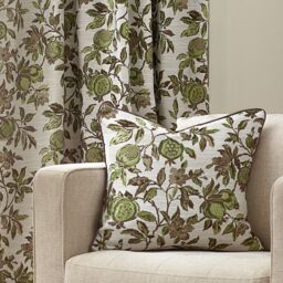 Wylder Pomegranate Jacquard Piped Polyester Filled Cushion in Green - Size: 50 cm x 50 cm - thumbnail 1