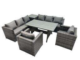 Fimous 8 Seater Garden Rattan Furniture Set with Side Table Dark Grey - thumbnail 2