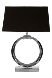 Orsina Modern Black & Silver Table Lamp with Crescent Ring Base, High Gloss Nickel Finish Stainless Steel Lamp
