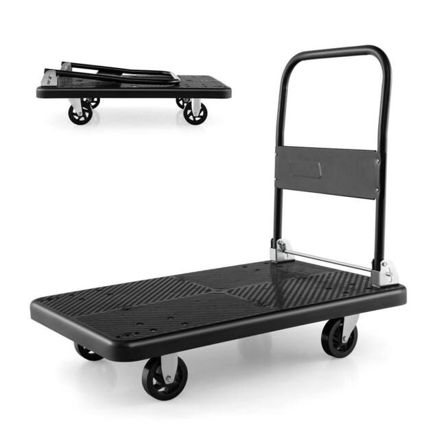 Gymax Folding Push Cart Dolly Platform Hand Truck 360° Swivel Wheels 400KG in Black - image 1