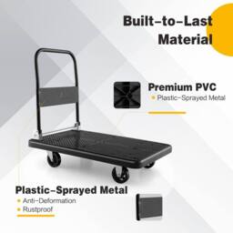 Gymax Folding Push Cart Dolly Platform Hand Truck 360° Swivel Wheels 400KG in Black - thumbnail 6