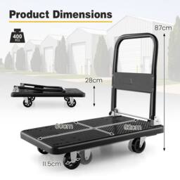 Gymax Folding Push Cart Dolly Platform Hand Truck 360° Swivel Wheels 400KG in Black - thumbnail 2