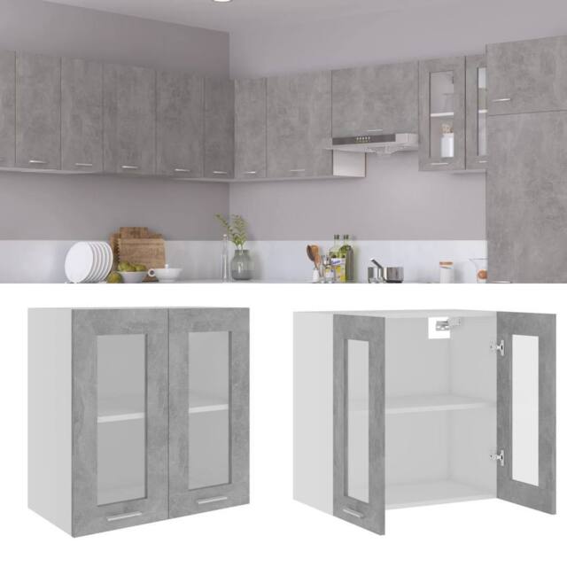 Berkfield Home Hanging Glass Cabinet Concrete Grey 60x31x60 cm Engineered Wood - Size: 60 x 31 x 60 cm - image 1