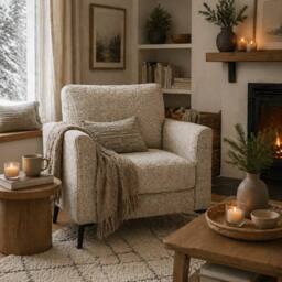 Wyld Haus Rapara Linen Look Beige Accent Armchair Black Metal Legs