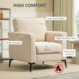 Wyld Haus Rapara Linen Look Beige Accent Armchair Black Metal Legs - thumbnail 4