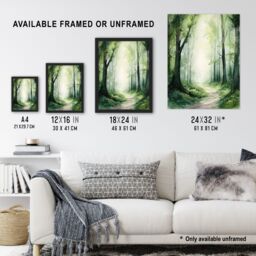 "Artery8 Sage Green Springtime By Kath Raymond Forest Trees Soft & Dreamy Watercolour Painting Extra Large XL Wall Art Poster Print - Size: W24"" x H32""" - thumbnail 3