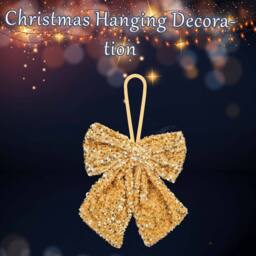 VFM e-Store Christmas Sequins Bow Hanging Decoration 30cm x 22cm Gold X 1 - Size: 30 cm x 22 cm - thumbnail 3