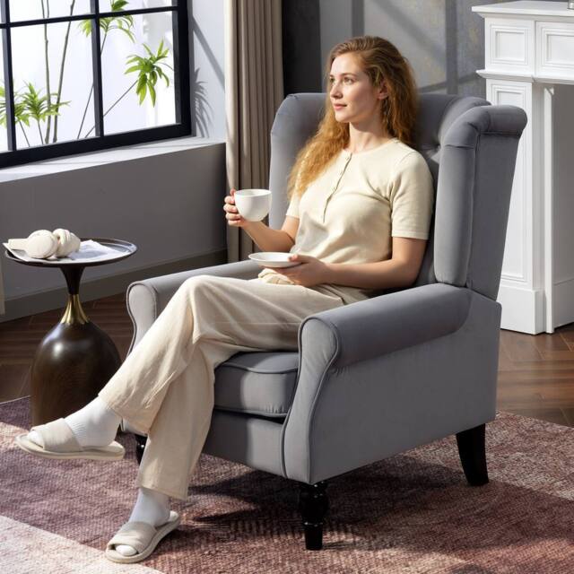 HOMCOM Accent Armchair Home Furniture Retro Tufted Club Fabric Light Grey - Size: 1 Seater - image 1