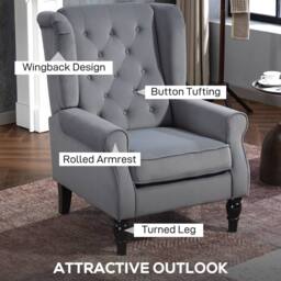 HOMCOM Accent Armchair Home Furniture Retro Tufted Club Fabric Light Grey - Size: 1 Seater - thumbnail 4