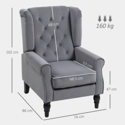 HOMCOM Accent Armchair Home Furniture Retro Tufted Club Fabric Light Grey - Size: 1 Seater - thumbnail 3