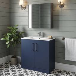 Balterley Winshill Contemporary 2 Door Vanity Basin Unit, Dark Blue, 800mm in Blue - thumbnail 3