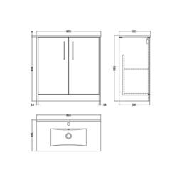 Balterley Winshill Contemporary 2 Door Vanity Basin Unit, Dark Blue, 800mm in Blue - thumbnail 2