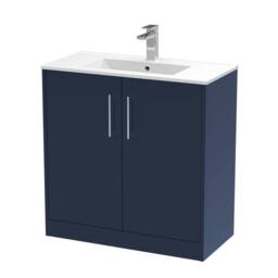 Balterley Winshill Contemporary 2 Door Vanity Basin Unit, Dark Blue, 800mm in Blue - thumbnail 1
