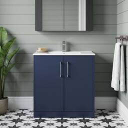 Balterley Winshill Contemporary 2 Door Vanity Basin Unit, Dark Blue, 800mm in Blue - thumbnail 6