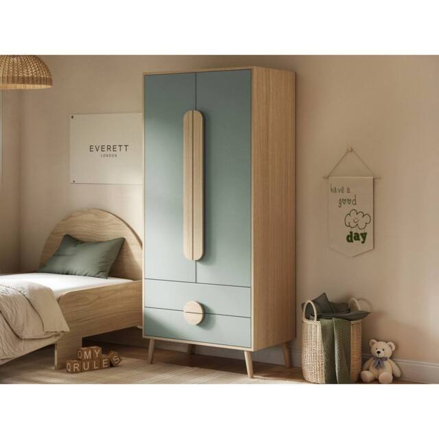 Flair Noah 2 Door Wardrobe with 2 Drawers Oak in Green - image 1