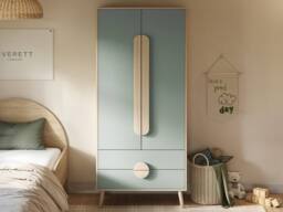 Flair Noah 2 Door Wardrobe with 2 Drawers Oak in Green - thumbnail 2