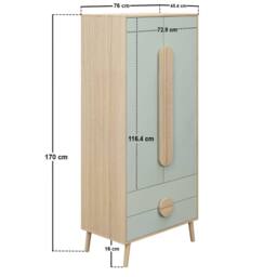 Flair Noah 2 Door Wardrobe with 2 Drawers Oak in Green - thumbnail 7