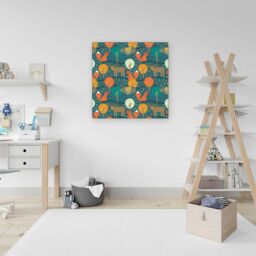 "Warren Reed - Designer Wild Nightlife Canvas in Green - Size: W16"" x H16""" - thumbnail 3