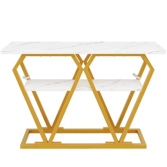 KORVIXA Entryway Table with Golden Metal Frame for Living Room - Size: 100 cm x 100 cm - image 1