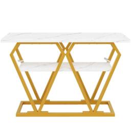 KORVIXA Entryway Table with Golden Metal Frame for Living Room - Size: 100 cm x 100 cm