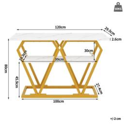 KORVIXA Entryway Table with Golden Metal Frame for Living Room - Size: 100 cm x 100 cm - thumbnail 2