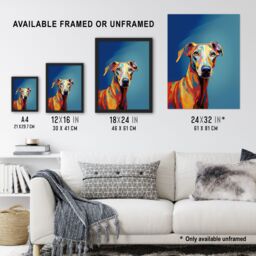 "Artery8 Wall Art Print Greyhound Dog Lover Gift Pet Portrait Orange Blue Artwork Painting Art Framed - Size: W12"" x H16""" - thumbnail 3