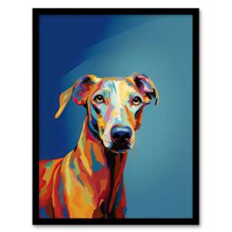 "Artery8 Wall Art Print Greyhound Dog Lover Gift Pet Portrait Orange Blue Artwork Painting Art Framed - Size: W12"" x H16""" - thumbnail 1