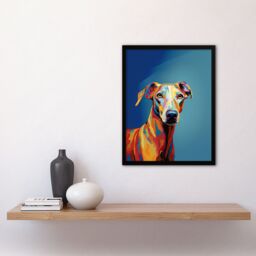 "Artery8 Wall Art Print Greyhound Dog Lover Gift Pet Portrait Orange Blue Artwork Painting Art Framed - Size: W12"" x H16""" - thumbnail 4