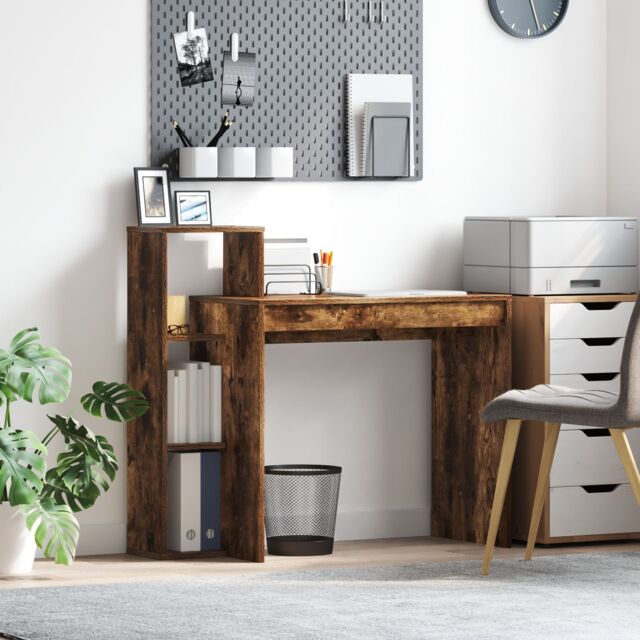 Berkfield Home Writing Desk Smoked oak Particle board Medium Writing Desk in Brown - image 1
