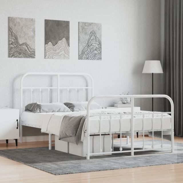 Berkfield Home Metal Bed Frame with Headboard & Footboard White 120x190 cm Small Double - image 1