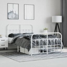 Berkfield Home Metal Bed Frame with Headboard & Footboard White 120x190 cm Small Double - thumbnail 4